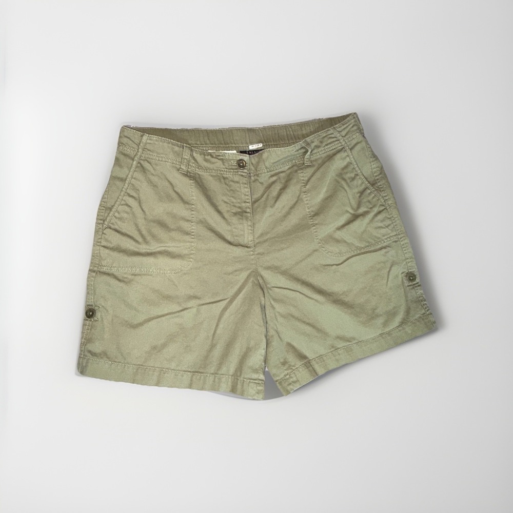 5/25 Talbots Green Roll Tab Cuffed Hem Chino Shorts Size 16P Linen Blend